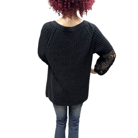 Lauren Conrad Black Crochet Sleeve Snap Front Cardigan Sweater Womens Large - Picture 3 of 12